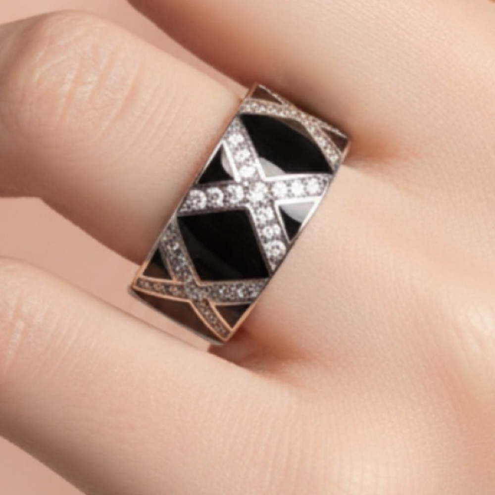 Black enamel cubic zirconia ring sterling silver size 7